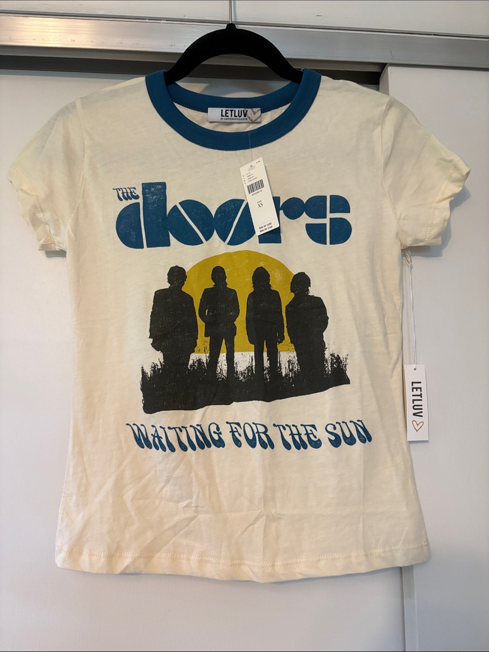 NWT Letluv Anthropologie size XS The Doors Waiting For the Sun Ringer Baby Tee